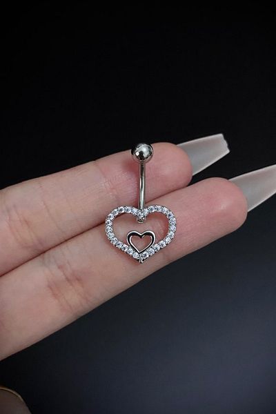 Blisse Piercing Women's Surgical Steel Heart Figured Zircon Stone Belly Navel Piercing