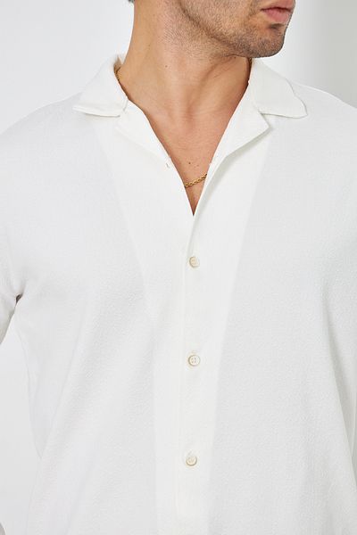 ZİNOX Men's Half Oversize Long Sleeve Apache Collar Iron-Free Crepe Pattern Shirt