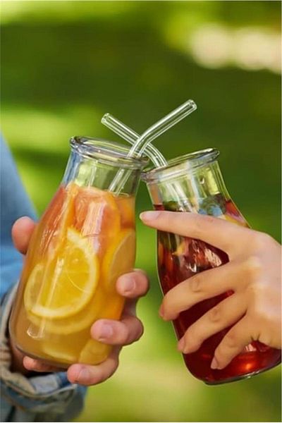 omilife Thermosilicate Heat Resistant 3 Pieces Glass Straws - Gift Glass Brush