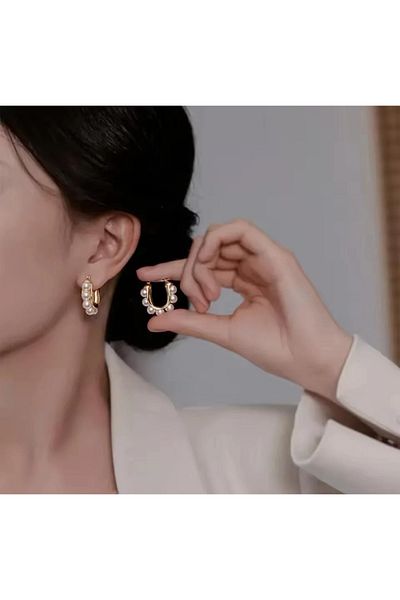 XUPING JEWELRY Pearl Steel Gold Hoop Earrings