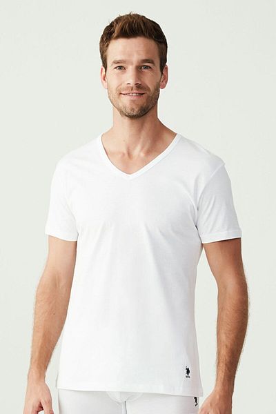 U.S. Polo Assn. 80199 Men's White 2-Piece Short Sleeve V-Neck Undershirt
