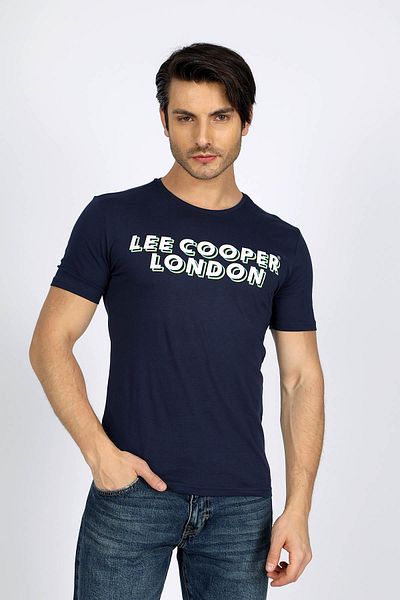 Lee Cooper Мъжка тениска Mike с О-образно деколте, тъмносиня, 100% памучен цвят