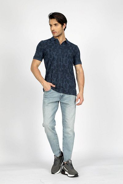 Lee Cooper Мъжка тениска Devy с поло яка, 100% памучен пике, светлосиня