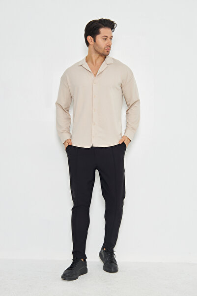 ZİNOX Cămașă pentru bărbați, cu mânecă lungă, cu guler apaș, fără nevoie de călcat, cu model crep