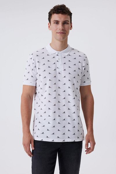 Lee Cooper تي شيرت Shark للرجال مصنوع من القطن بنسبة 100% وياقة بولو بيضاء