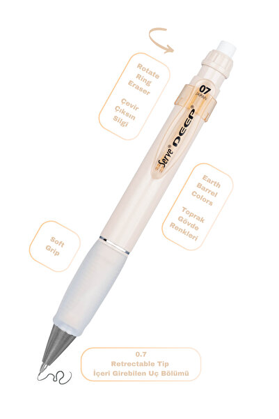 Serve Deep Versatil Kalem 07mm- Toprak Tonları - Yedekli Set (Grip ve Silgi)
