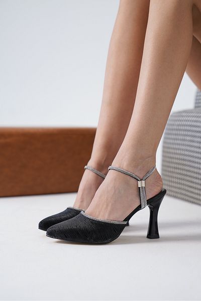 Moda Değirmeni Negru pentru femei, cu garnitură de piatră, argintiu, elegant, toc clasic de sezon nou Md1001-119-0005