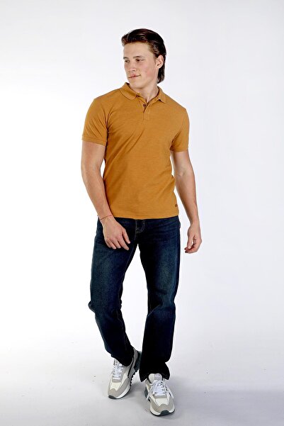 Lee Cooper Miles Men's 100% Cotton Pique Polo Collar T-Shirt Dark Mustard