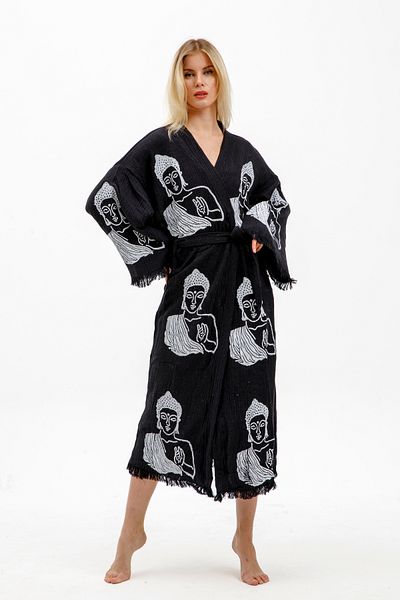 Befera Design Kimono de muselină 100% bumbac cu model Buddha halat de baie caftan