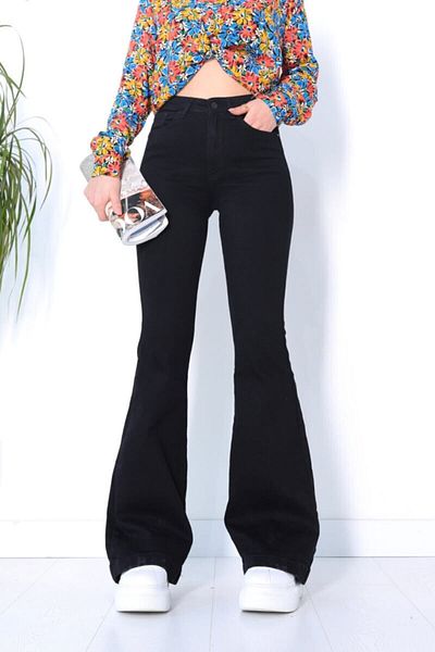 LİMABEL Rukiye New Trend Dodge Black Flared Leg Jean Flare Female Colorfast Power Lycra Retractor 2025