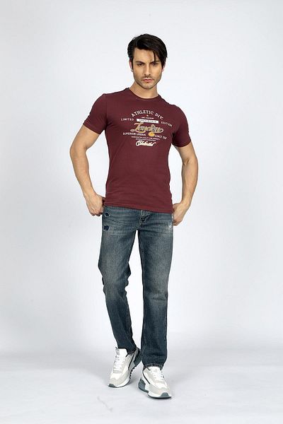 Lee Cooper Divided Men's 100% Cotton O Neck T-Shirt Plum
