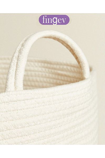 FİNGEV Large and Stylish: 36X40 cm Ecru Jute Cotton Portable Multi-Purpose Basket