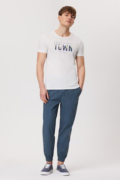 Lee Cooper Town Men's 100% Cotton O Neck T-Shirt Off White