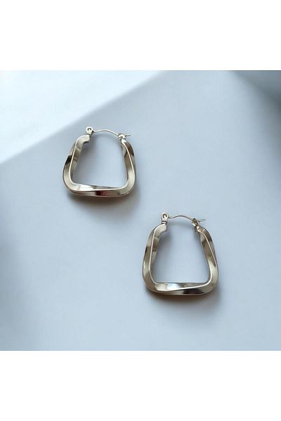 staınless steel Twisted Geometric Steel Silver Earrings