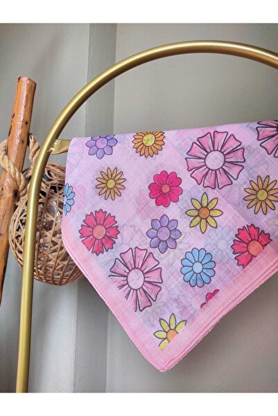 HURİSÖNMEZ Kız Çocuk Eşarbı 80*80cm Pamuk Çiçek Desenli Eşarp