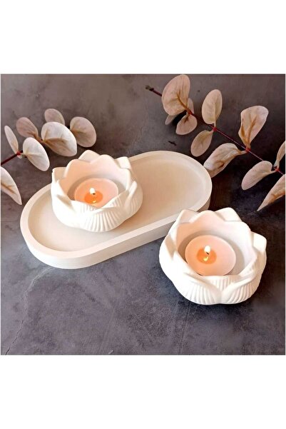 Lotus 2'li Beton Mumluk, Takı Kutusu Sunumluk, Iskandinav Bohem Tarz