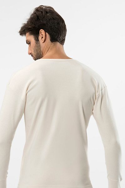 TÜREN 116 Cream Men's Interlock O Neck Long Sleeve Undershirt