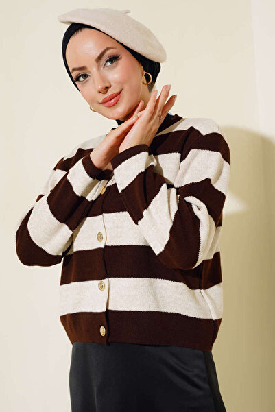 mf venessa Women's Soft Textured Striped Sweater Cardigan