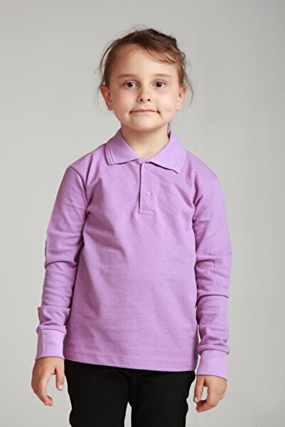 Nacar Lila Unısex Penye Polo Yaka Okul T-shirt