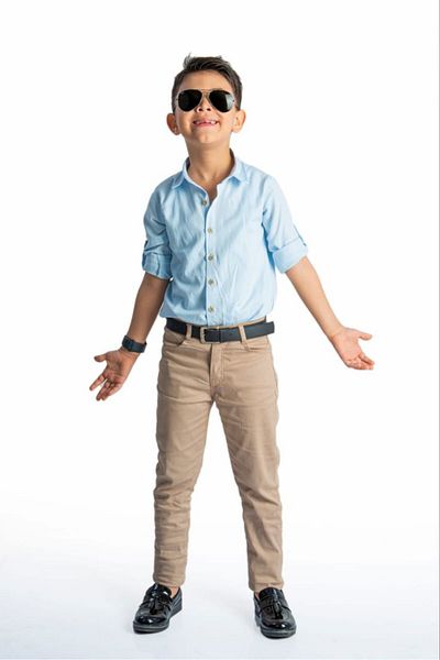 neocotton Boys Cotton Long Sleeve Shirt Chino Pants Belt 3 Piece Set