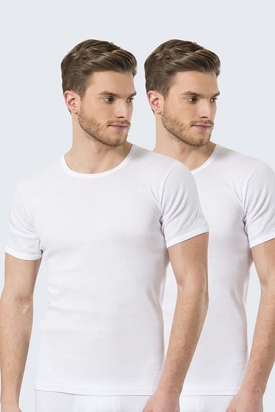 TÜREN 102 White 2-Piece Men's Ribbed O-Neck Undershirt