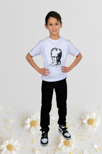 YCN TEKSTİL Fată Băiat Copil 23 aprilie Tricou cu mânecă scurtă imprimat Atat...