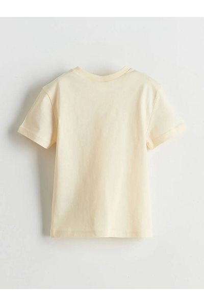 LC Waikiki LCW ECO Beige bedrucktes Jungen-T-Shirt mit Rundhalsausschnitt