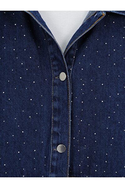 Modamorfo Τζιν μπουφάν με λεπτομέρεια πέτρας και τσέπη με κάλυμμα - Indigo