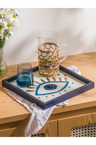 LC Waikiki Lcw Home Mixed Eye Printed Decorative Tray 33X33 cm