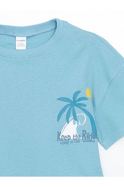 LC Waikiki Lcw Kids Blue Crew Neck Printed Boys T-Shirt