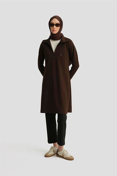 Armine Tunic Zipper-Detailed Brown 25Ytd436
