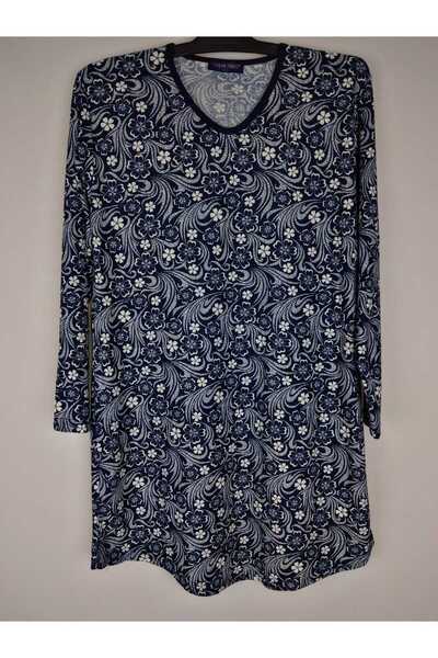 YAŞAR TRİKO Жіноча темно-синя туніка з V-подібним вирізом, довгими рукавами та м'якою тканиною