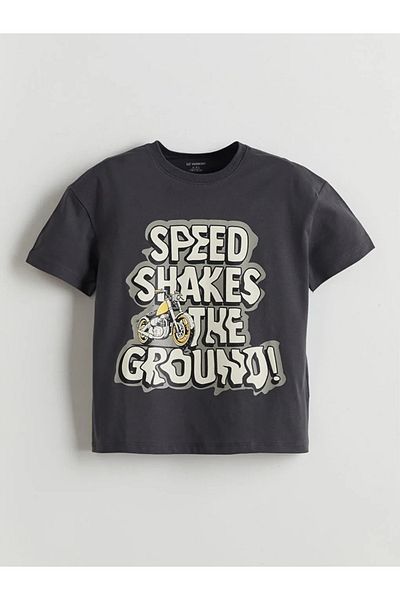 LC Waikiki Lcw Kids Anthracite Crew Neck Printed Boys' T-Shirt