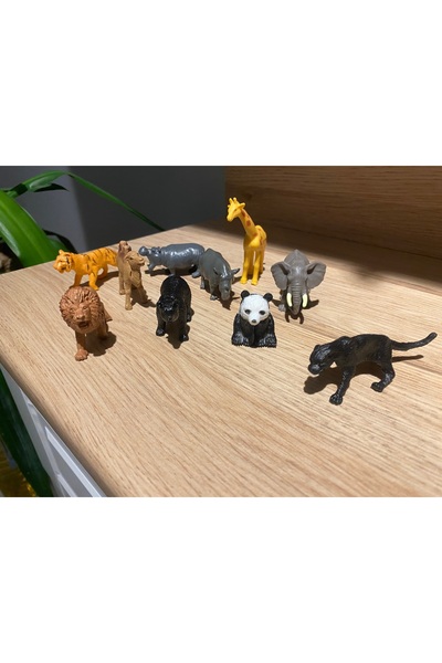 liss çarşı Panda Fil Zürafa Deve Ayı Gergedan vb. 10 Prç. Mini Vahşi Hayvan Seti