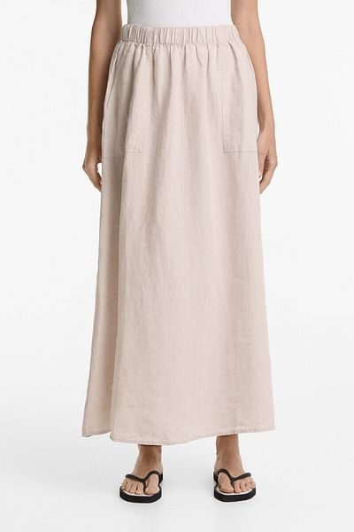 Oysho Long 100% linen cargo skirt