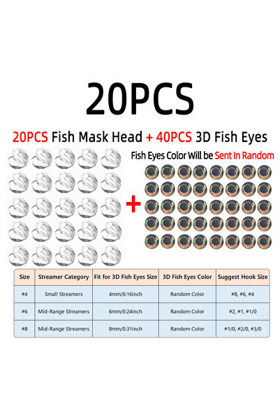 Choice مجموعة رأس قناع سمكة 6 مم مكونة من 20 قطعة من قناع سمكة شفاف وعيون سمك...