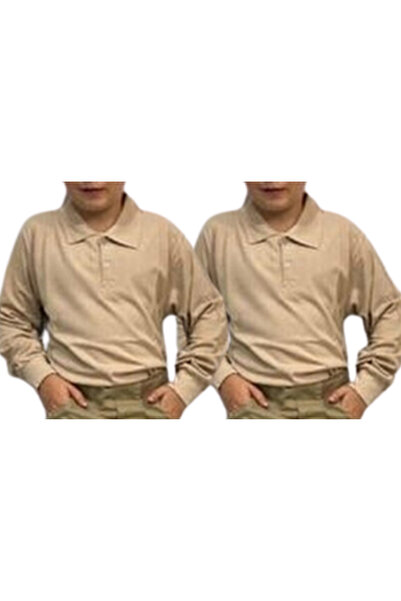 Nacar Unisex Uzun Kollu Polo Yaka Çocuk Okul Tshirt 2 Adet