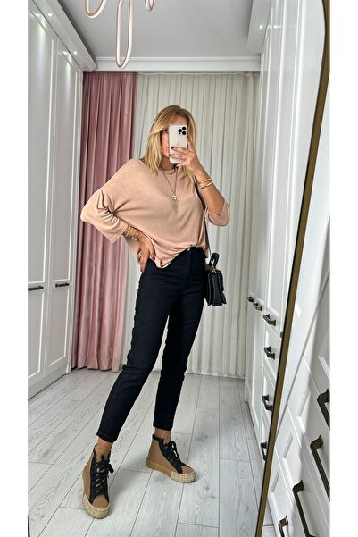 ByCukurovaFrango By-2447 Roza Black Mom Jean High Waist Detailed Boyfriend De...