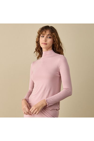 FAV High Neck Long Sleeves Top with Lettuce Hem