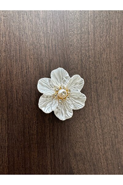 NURHAN HOME COLLECTION 6 Adet Sedef Yapraklı Taşlı Gold Broş