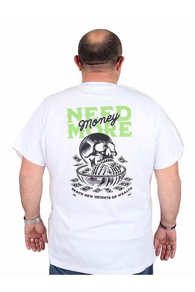 Starbattal Tricou cu decolteu rotund pentru bărbați, mărime mare, Need More 25139 ALB