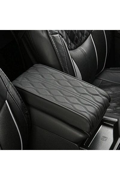 Choice Leather Four Seasons Grey Wave Embroider Pu Leather Car Armrest Mat Center Console Arm Rest Protecti