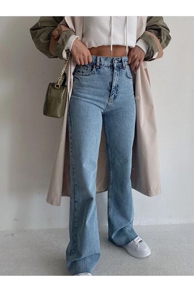 ByCukurovaFrango By-9386 Penolope Women's Extra High Waist Blue Jean Stone Bo...