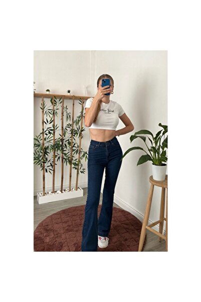 ByCukurovaFrango Lina Dark Blue Flared Jeans Ψηλόμεσο Power Lycra Τζιν παντελόνι