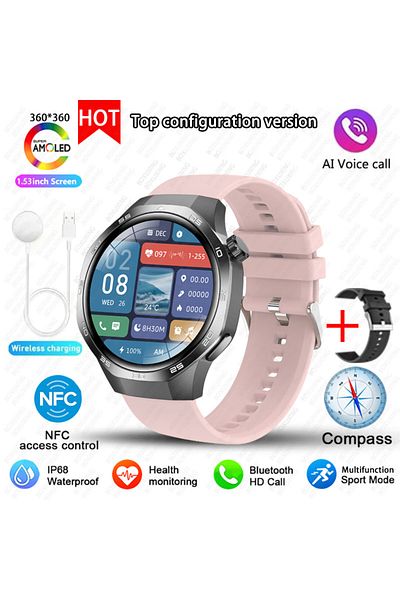 BOXUXING GPS NFC Watch GT5Pro Black pink New For Huawei Watch GT5 Pro Smart Watch HD AMOLED Screen NFC GPS Tr