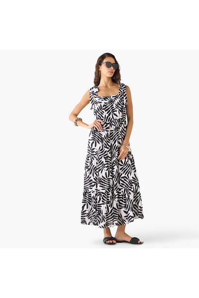 FAV Leaf Print Sleeveless Maxi Dresses