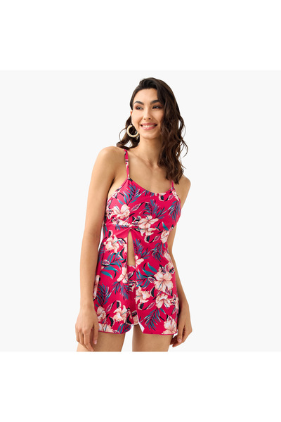 FAV Floral Print Strappy Swim Top and Briefs Set