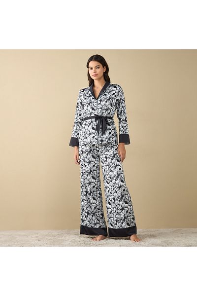 FAV All-Over Floral Print Shirt with Tie-Up and Pyjama Set