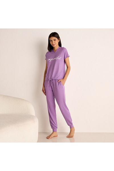 FAV Slogan Print Hooded T-shirt and Elasticated Joggers Set