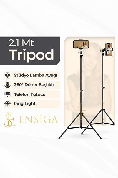 EN SİGA Tripod 2.1 Mt 360 Döner Başlıklı Telefon Tutucu Ring Light Metal Işık Stüdyo Lamba Ayağı